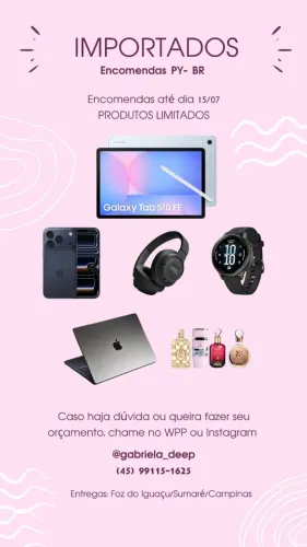 Celulares, tablets, perfumes, body Splash, fones de ouvido