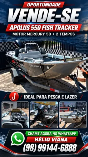 LANCHA APOLUS 550 FISH TRACKER - MOTOR MERCURY 50 HP - COM CARRETA