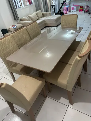 Mesa de Jantar 6 lugares - Tampo em Vidro Temperado