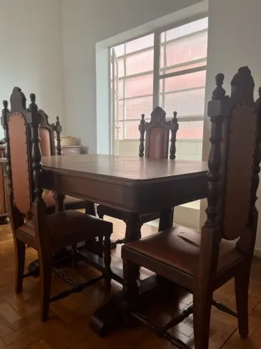 Mesa de jantar em madeira maçiça com 6 cadeiras estilo clássico, 1,50x0,90x0,90