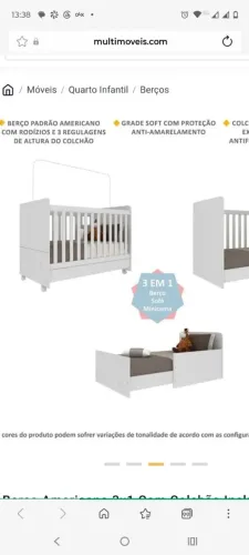 Berço Americano 3 em 1 Branco (Seminovo) + Suporte para Mosquiteiro