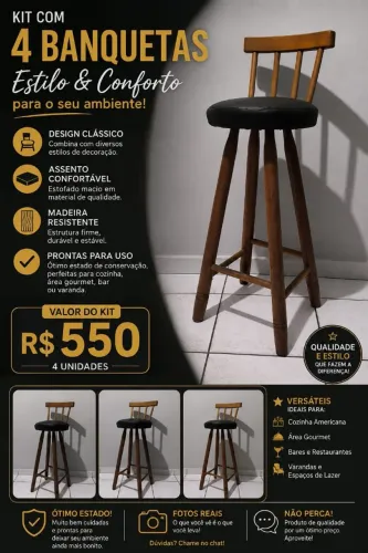 Vendem-se 4 banquetas, R$ 550 o conjunto.