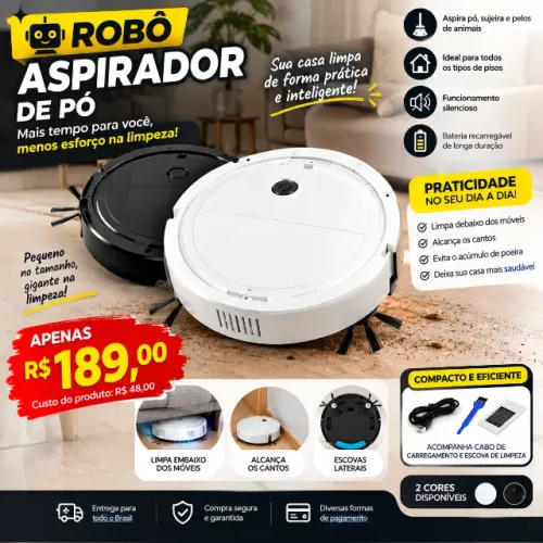 Robô Aspirador de Pó Recarregável 110V - Limpeza Prática para Sua Casa