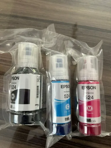 3 Tintas Epson 524 Originais - Preto, Azul e Magenta