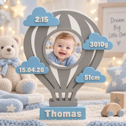 Porta-Retrato Balão Personalizado Bebê com Foto Nome e Dados de Nascimento