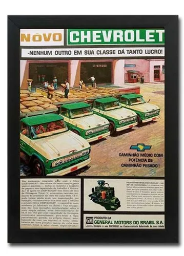 Caminhões antigos Chevrolet - Quadro decorativo com propaganda original de revista