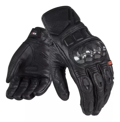 Luva LS2 Spark Couro Preto Black Motociclista