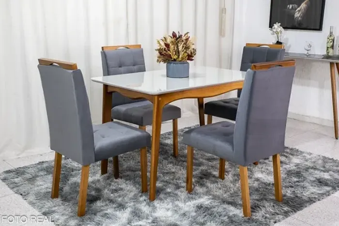 Mesa de Jantar Escócia Mel 120×80 4 Cadeiras Berlim Cinza Até 12x - Frete Grátis