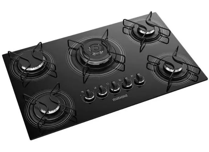 Fogão Cooktop 5 Bocas Tripla Chama Novo preto