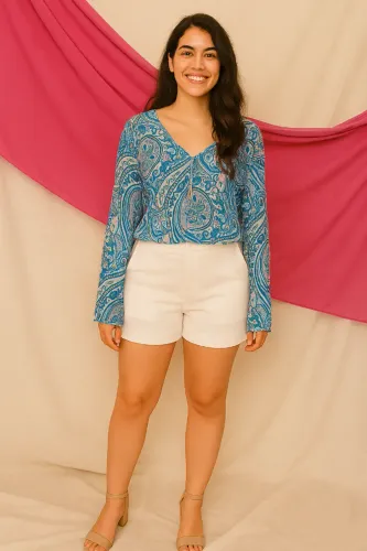 BLUSA EM CREPE C/MANGA VAZADA