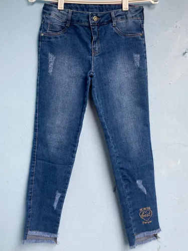 Calça Jeans Infantil Feminina Azul, Tam 10