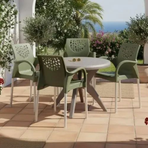 Conjunto de Mesa Redonda com 4 Poltronas Deluxe - Estilo Praia para Sala ou Varanda!