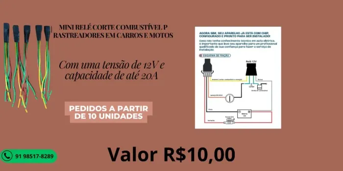 Mini Relé Corte Combustível P Rastreadores Em Carros E Motos