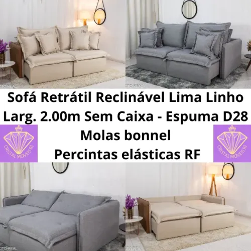 Sofá Retrátil Reclinável Lima Linho Larg. 2.00m - Sem Caixa