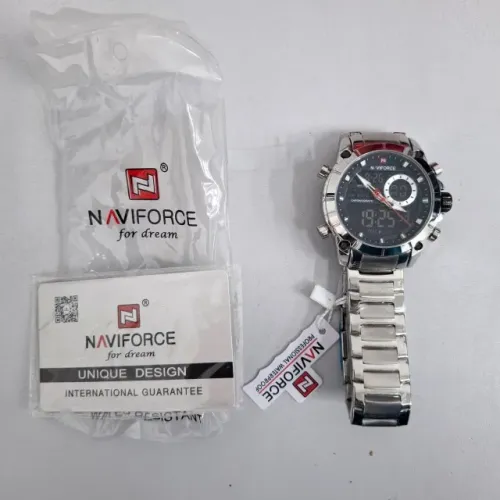 Relógio de pulso Naviforce NF9163 com corria de aço inoxidável cor prateado - fondo preto