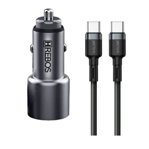 Carregador Veicular Hrebos 60w Turbo Usb-c + Cabo Crv-203c Cinza