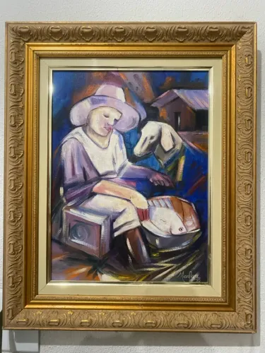 Quadro Pintura Original - Cena com Figura e Cão e OUTROS 