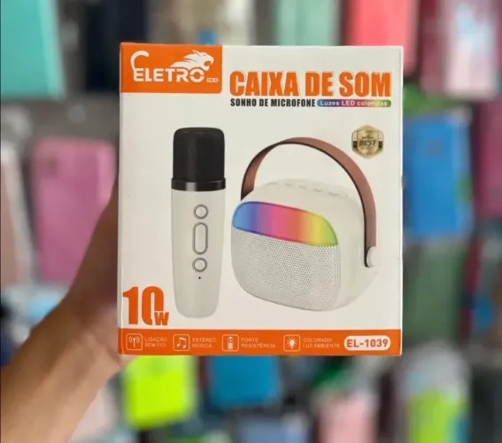 Caixa de Som Eletro com Microfone e Luzes LED Coloridas