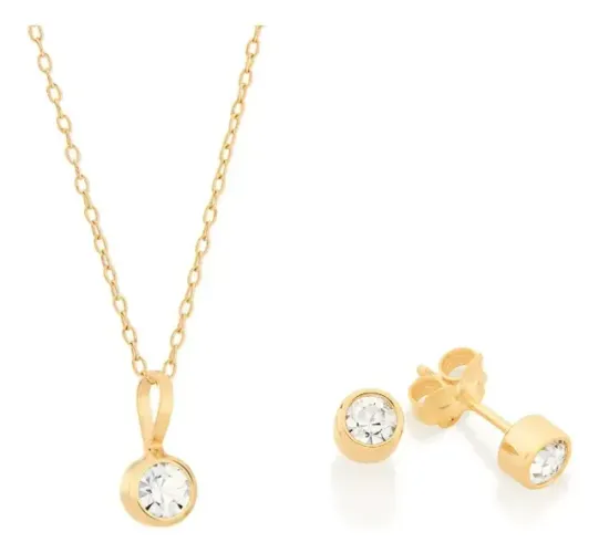 Kit Colar e Brinco Ponto de Luz Ouro 18K Hipoalergênico Lindo Presente de Luxo Rommanel