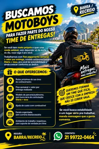 Cansado de Depender do App? Motoboy com Renda Fixa Garantida BARRA/RECREIO