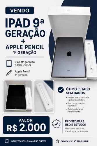Ipad 9ª geração + Apple Pencil 1ª geração