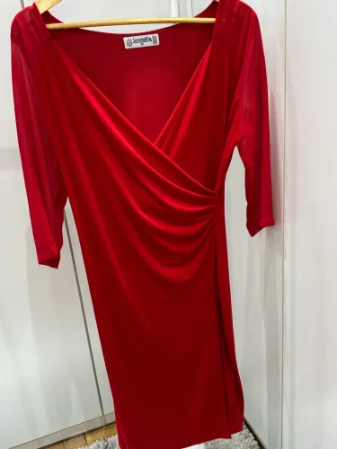 Vestido Vermelho Simplelife M | Decote Transpassado Manga Transparente | Festa