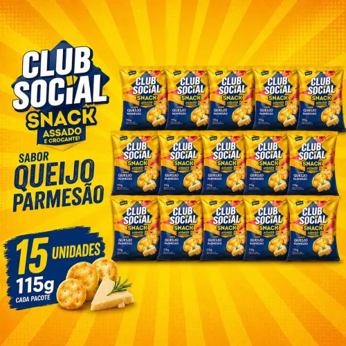 Kit 15 Club Social Snack Queijo Parmesão 115g