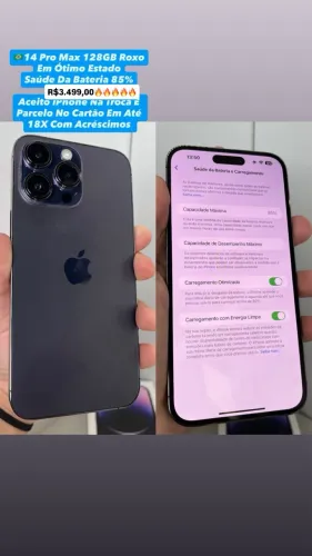 iPhone 14 Pro Max 128GB Roxo ( Saúde Da Bateria 85% ) Usado