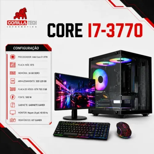 PC Completo i7-3770 GTX 750 16GB SSD 120GB + Monitor 19" Novo