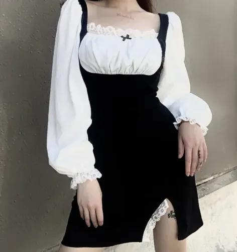VESTIDO PRETO E BRANCO ELEGANTE