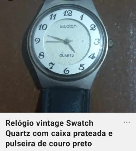 Relógio Swatch Quartz Vintage Prateado com Pulseira Preta