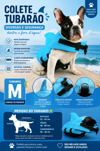 Colete tubarão Pet água usado 1x tamanho M