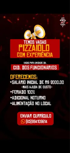 Vaga pizzaiolo cidade dos funcionários
