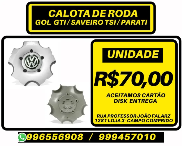Calota centro de roda Volkswagen Gol GTI Saveiro TSi Parati. R$70,00 a unidade