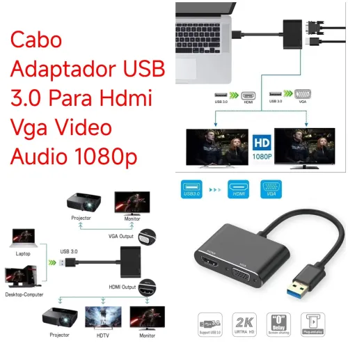Adaptador USB 3.0 Para Hdmi Vga Video Audio 1080p