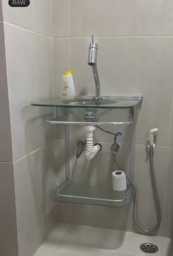 Lavatório Suspenso Vidro e Metal 65,5x50x46cm Quadrado Cinza Glass Curve Sensea