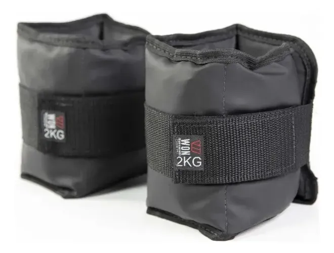 Caneleira Tornozeleira Peso 2kg Profissional Velcro Preta Won Exercício