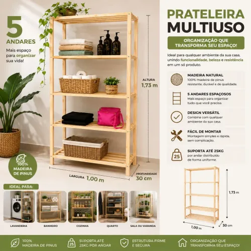 Prateleira multiuso madeira