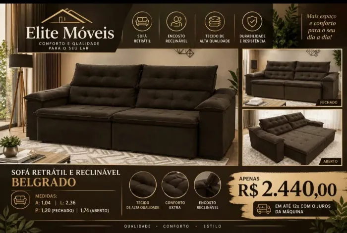 2,440,00 SOFÁ RETRÁTIL E RECLINÁVEL NOVO COM GARANTIA DE FABRICA.