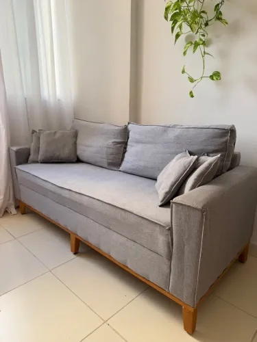 Sofá moderno minimalista linho cinza