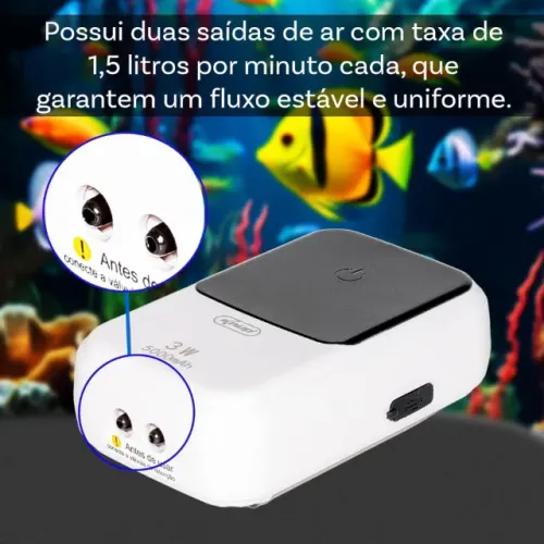 Bomba De Ar Recarregável Para Aquário 360L 3W Silenciosa Até 50h KNP TC29