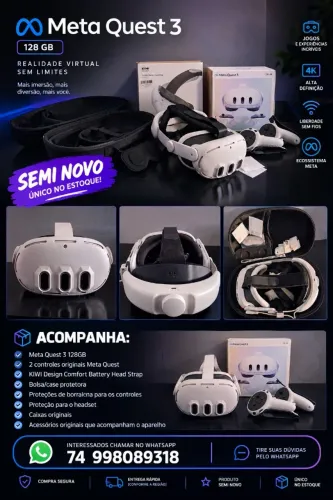 Meta Quest 3 128GB + KIWI Battery Strap + Case + Proteções | Completo