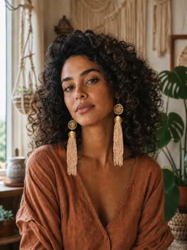 Brincos de franja longo dourado e nude 