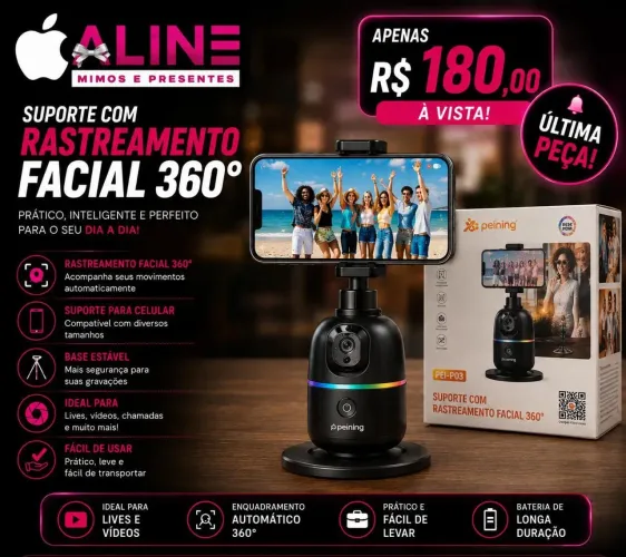 Suporte com Rastreamento Facial 360° para Celular