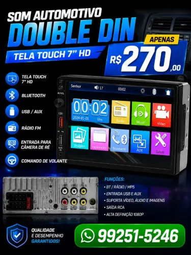 Som automotivo com tela 7 polegadas bluetooth