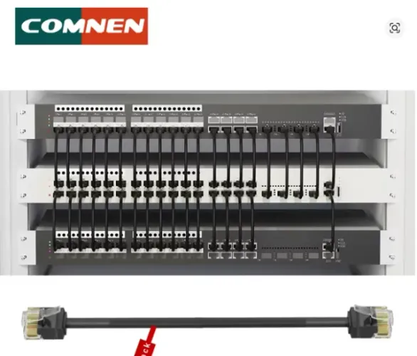 Kit 16x Cabo de Rede CAT6A Slim 0,3m Preto - Alta Qualidade
