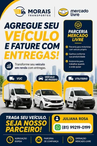 Agregamos veículos para entregas Mercado Livre