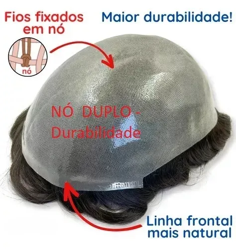 Protese Capilar NÓ Duplo Micropele 20x25 0,08mm Masculina Importada 100% cabelo humano