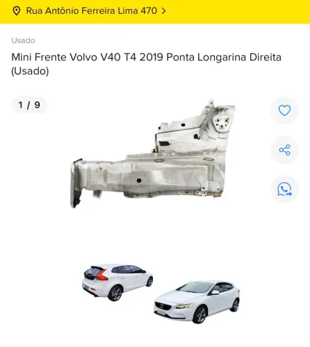 PONTA DE LONGARINA DIREITA VOLVO V40 2019 COM NF E PROCEDÊNCIA 