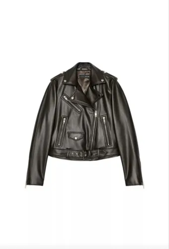 JAQUETA BIKER ZARA COURO MARROM